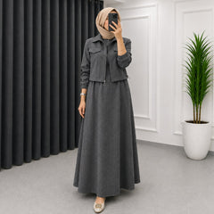 Drop Shoulder Short Jacket Maxi Style 2-Pcs Winter Co-Ord Set. WWTS-15 V3