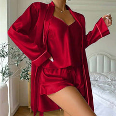 Imported Gown Style 3-Pcs Silk Nightsuit. (Gown-Inner-Short)