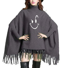 Naughty Smile Printed Bat-Wing Style Winter Poncho.