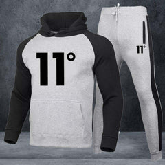 11-Degree Contrast Sleeves Hoodie Style 2-Pcs Winter Tracksuit.