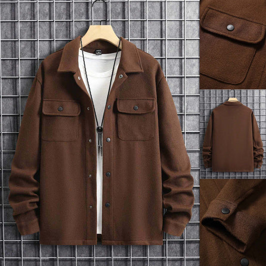 Double Pocket Collar Style Casual Fleece Winter Button Jacket D-3.