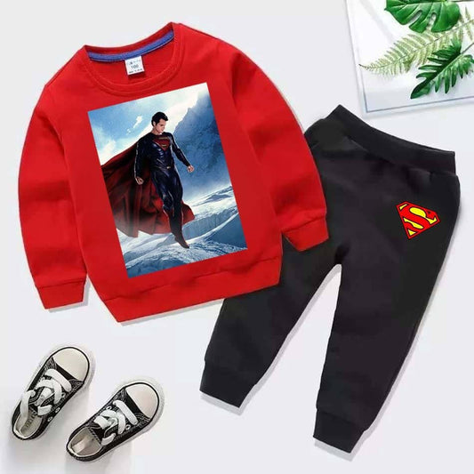 Kids Super Man Printed Sweat-Shirt Style 2-Pcs Winter Track-Suit.