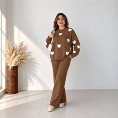 Heart Printed Sweat Style Premium Quality 2-Pcs Winter Tracksuit For Her. WWTS-20