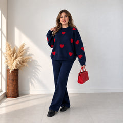 Heart Printed Sweat Style Premium Quality 2-Pcs Winter Tracksuit For Her. WWTS-20