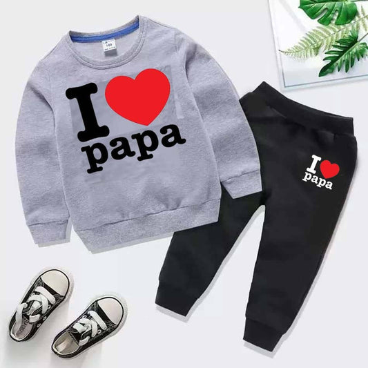 I Love PAPA Kids Sweat Style 2-Pcs Winter Tracksuit