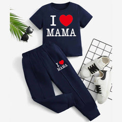 I Love MAMA Kids Trouser Pintex Style 2-Pcs Summer Suit. (HTS+TR)