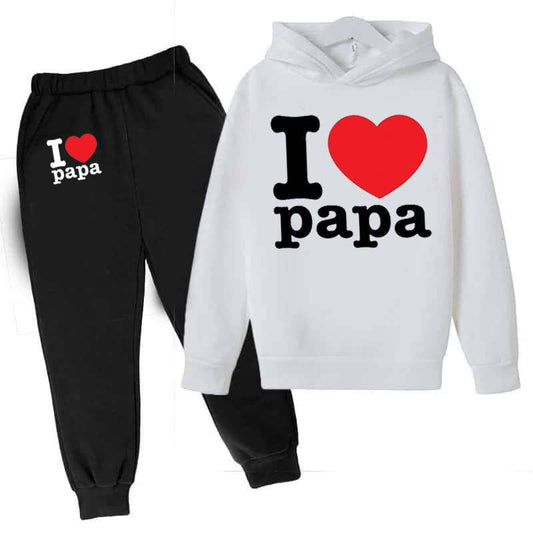 I Love PAPA Kids Hoodie Style 2-Pcs Winter Tracksuit