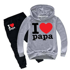 I Love PAPA Kids Hoodie Style 2-Pcs Winter Tracksuit