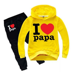 I Love PAPA Kids Hoodie Style 2-Pcs Winter Tracksuit