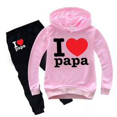 I Love PAPA Kids Hoodie Style 2-Pcs Winter Tracksuit