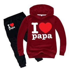 I Love PAPA Kids Hoodie Style 2-Pcs Winter Tracksuit