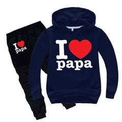 I Love PAPA Kids Hoodie Style 2-Pcs Winter Tracksuit