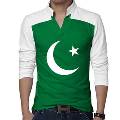 Green Body Laiso Collar CT Big Printed Full Sleeve Azadi Tshirt. D-39