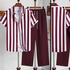 Stripe Printed Shirt Style  Dry-Fit 2-Pcs Summer Suit. MS3D-51