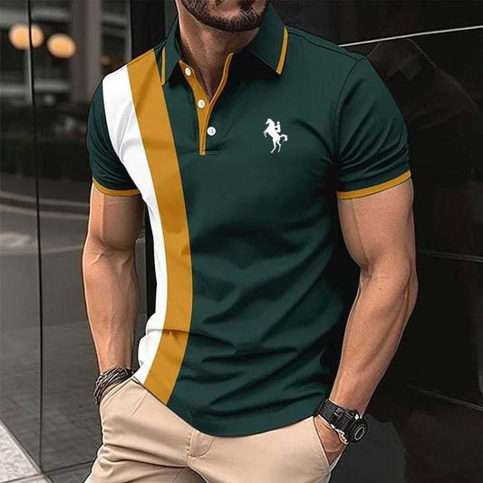 Green Dry-Fit 3D Stripe Printed Style Half-Sleeve Polo Summer Tshirt. MS3DP-14