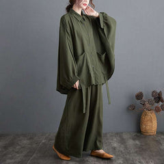 Korean Batwing-Style Double Pocket 2-Pcs Co-Ord Set.