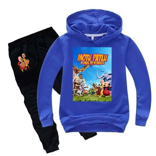 Kids Printed Motu Patlu Printed Hoodie Style Winter 2-Pcs Winter Track-Suit.