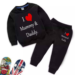 Kids Printed I love Mummy and Daddy Sweat-Shirt Style 2-Pcs Winter Track-Suit.