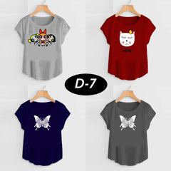 Bundle Of 4 Funky Cap-Sleeve Printed Tshirt's For Her.