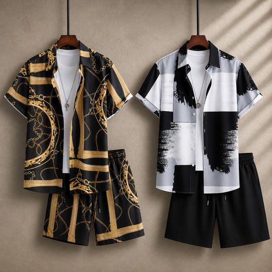 Bundle Of 2 All-Over 3D Printed Dry-Fit 2-Pcs Summer Suit. MS3D-07+34