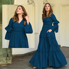 V-Neck Pocket Style Heavy Flair Long Maxi.