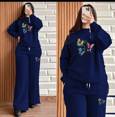 Pintex Baggy Trouser Style 2-Pcs Winter Tracksuit For Her.