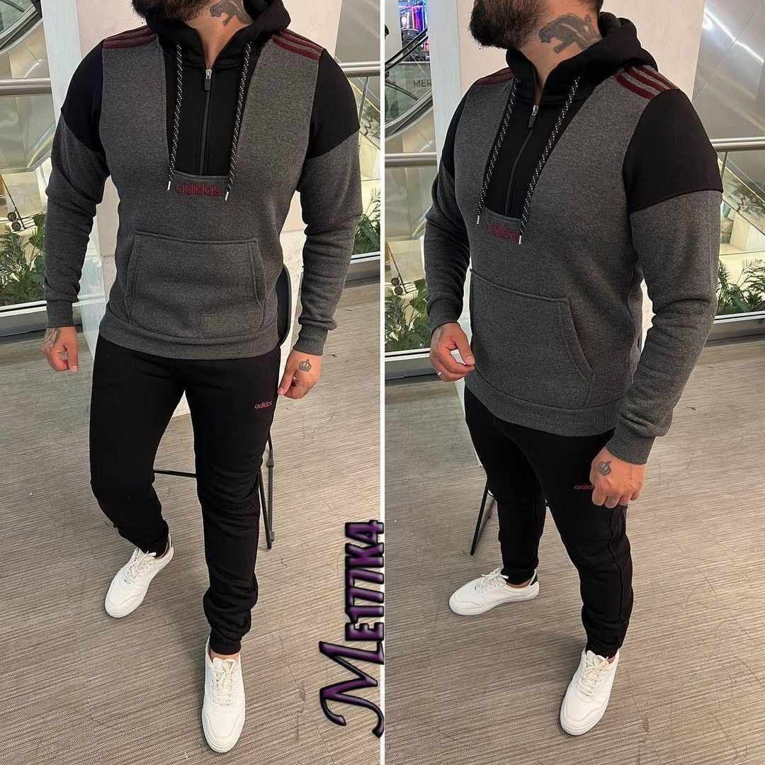 Shoulder 3-Stripe Casual Hoodie Style 2-Pcs Winter Tracksuit.