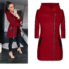 Leather Pocket Style Side Zip Long Winter Hoodie.