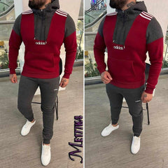 Shoulder 3-Stripe Casual Hoodie Style 2-Pcs Winter Tracksuit.