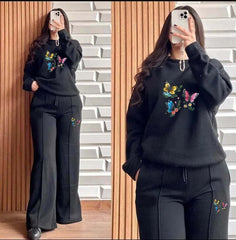 Pintex Baggy Trouser Style 2-Pcs Winter Tracksuit For Her.