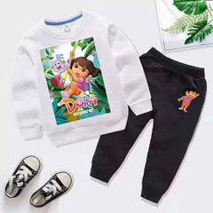 Kids Dora Printed Sweat-Shirt Style 2-Pcs Winter Track-Suit.