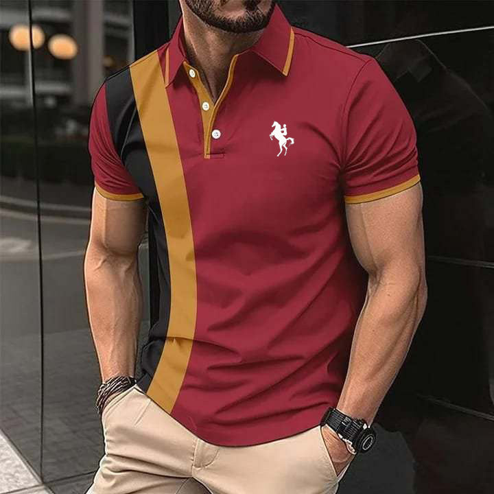 Maroon Dry-Fit 3D Stripe Printed Style Half-Sleeve Polo Summer Tshirt. MS3DP-13