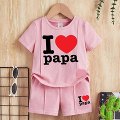 I Love PAPA Kids Pintex Style 2-Pcs Summer Suit. (HTS+SH)