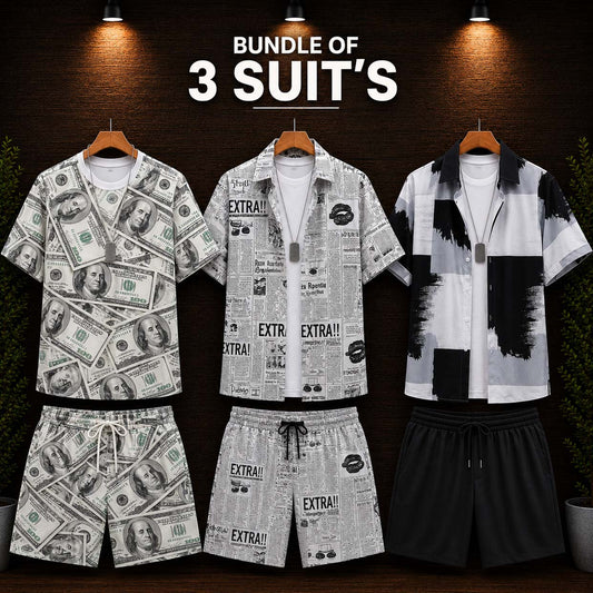 Bundle Of 3 Dry-Fit 3D-Printed Shirt Style 2-Pcs Summer Suit. Deal-17 (Clearance-Sale) MS3D-07-14-41