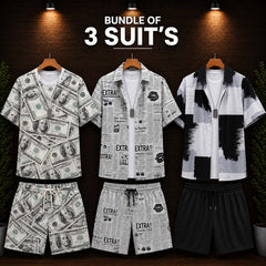 Bundle Of 3 Dry-Fit 3D-Printed Shirt Style 2-Pcs Summer Suit. Deal-17 (Clearance-Sale) MS3D-07-14-41