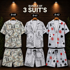 Bundle Of 3 Dry-Fit 3D-Printed Shirt Style 2-Pcs Summer Suit. Deal-18 (Clearance-Sale) MS3D-01-02-40
