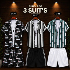 Bundle Of 3 Dry-Fit 3D-Printed Shirt Style 2-Pcs Summer Suit. Deal-19 (Clearance-Sale) MS3D-35-37-38