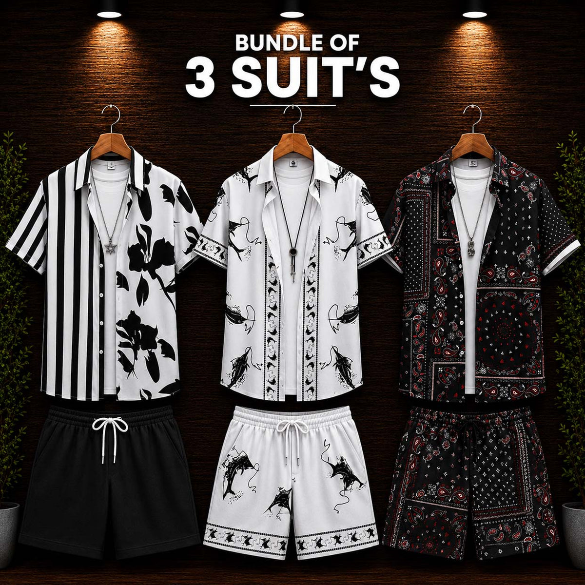 Bundle Of 3 Dry-Fit 3D-Printed Shirt Style 2-Pcs Summer Suit. Deal-20 (Clearance-Sale) MS3D-10-11-16