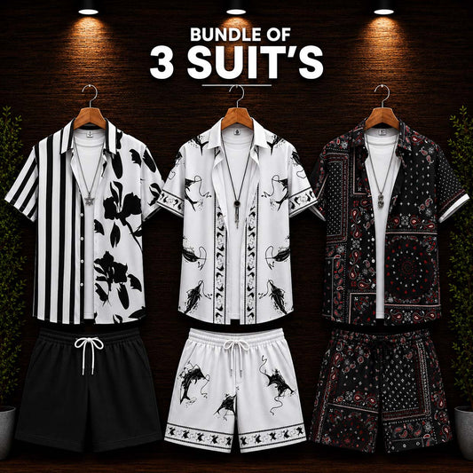 Bundle Of 3 Dry-Fit 3D-Printed Shirt Style 2-Pcs Summer Suit. Deal-20 (Clearance-Sale) MS3D-10-11-16