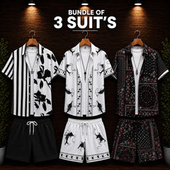 Bundle Of 3 Dry-Fit 3D-Printed Shirt Style 2-Pcs Summer Suit. Deal-20 (Clearance-Sale) MS3D-10-11-16