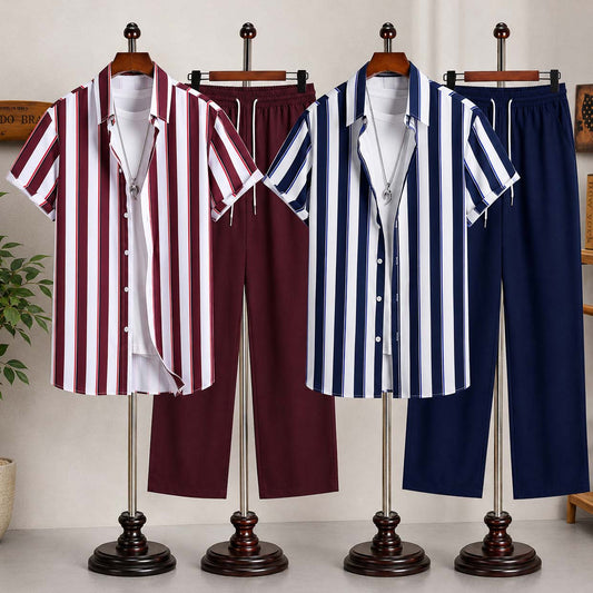 Bundle Of 2 All-Over 3D Printed Dry-Fit 2-Pcs Summer Suit. MS3D-51 Maroon-Blue