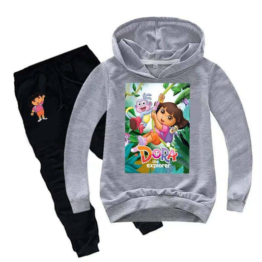 Kids Dora  Printed Hoodie Style 2-Pcs Winter Track-Suit.