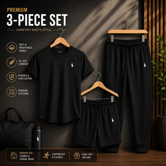 Black Polo Horse Bundle Of 3 Dry-Fit Premium Quality Summer Suit. NSCG-03