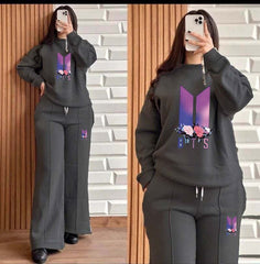 Pintex Baggy Trouser Style 2-Pcs Winter Tracksuit For Her.