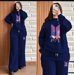 Pintex Baggy Trouser Style 2-Pcs Winter Tracksuit For Her.