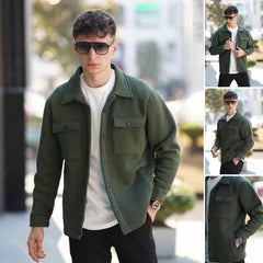 4-Pocket Collar Style Casual Fleece Winter Button Jacket. MWJ-401