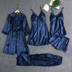 Imported Lace Style Complete 5-Pcs Silk Nightsuit.