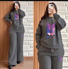 Pintex Baggy Trouser Style 2-Pcs Winter Tracksuit For Her.