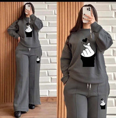 Pintex Baggy Trouser Style 2-Pcs Winter Tracksuit For Her.