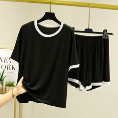 Contrast Neck Short Style 2-Pcs Summer Launge & Night Wear Suit.